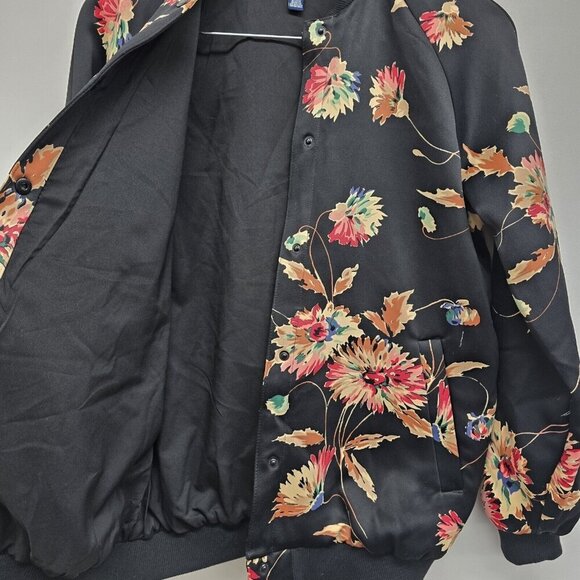 Chaps Black Floral Bomber Jacket Women's Size Medium Full Button Closure EUC - Picture 3 of 7